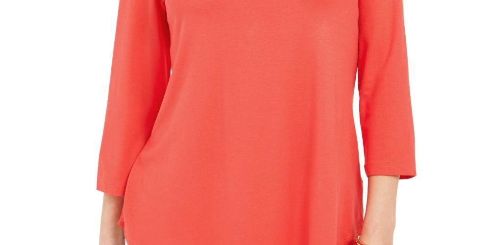 JM Collection Top feminino com decote redondo, vermelho, tamanho médio