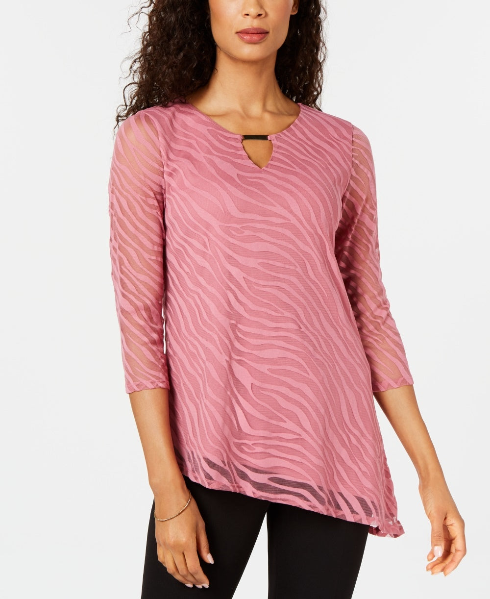 Blusa feminina estampa animal burnout da coleção JM, rosa, tamanho pequeno, médio