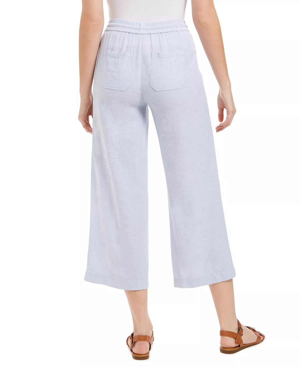 Calça cropped feminina estilo &amp; co, de linho, perna larga, azul, tamanho extrapequeno