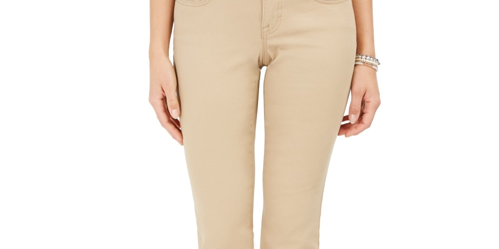 Jeans feminino estilo &amp; co com controle de barriga, corte bootcut, bege, tamanho 24x4,5