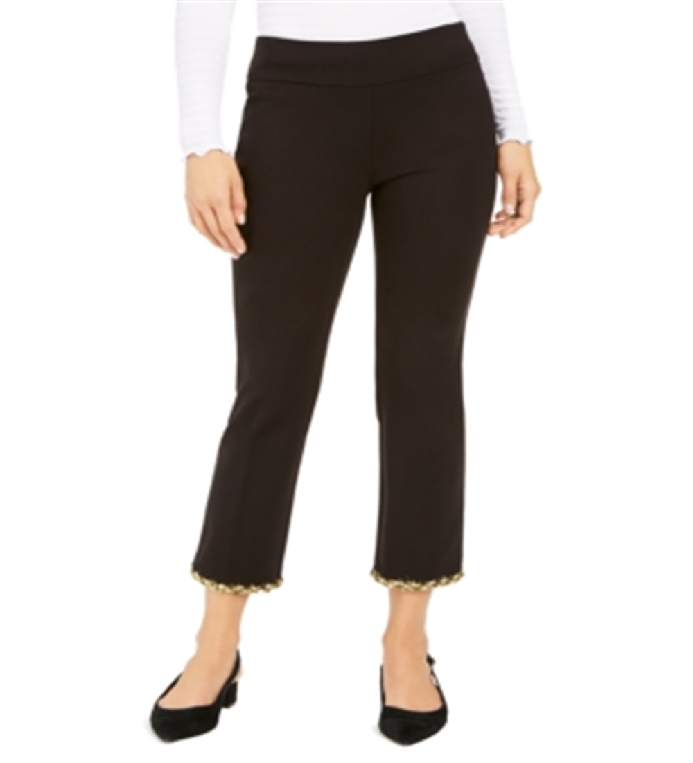 Calça skinny feminina Alfani com bainha enfeitada, preta, tamanho 10