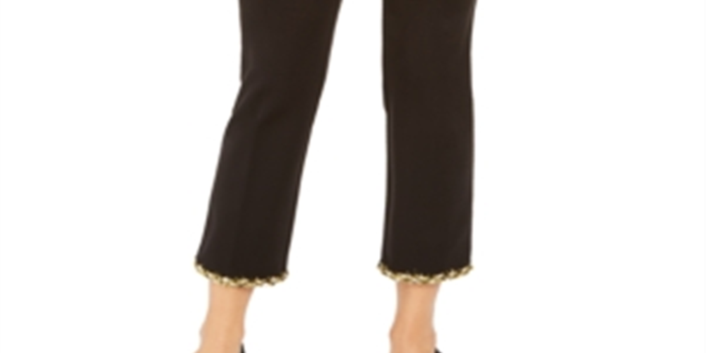 Calça skinny feminina Alfani com bainha enfeitada, preta, tamanho 10