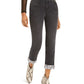 Calça jeans feminina estilo boyfriend, com punho de cobra, preta, tamanho 2, da INC International Concepts