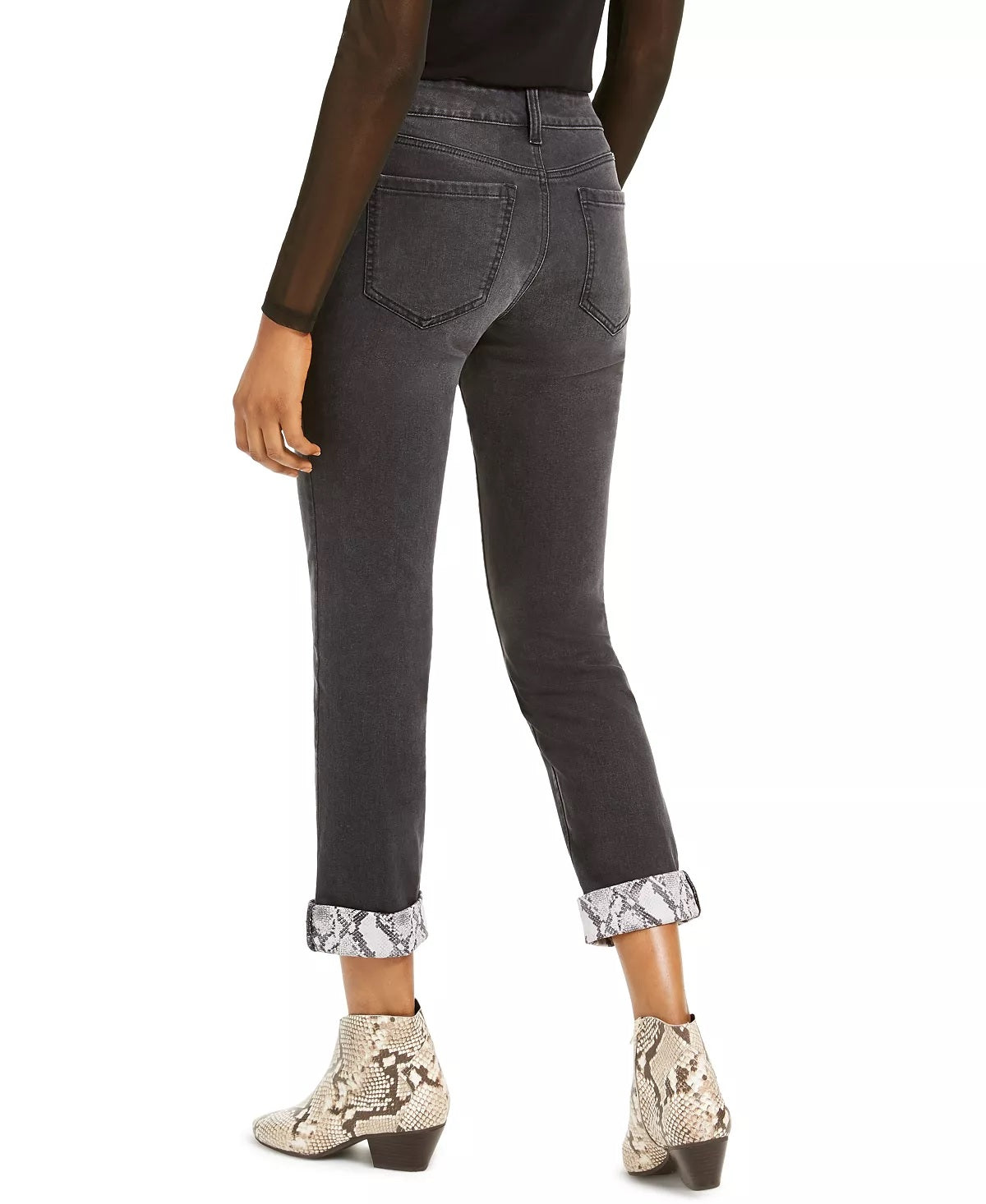 Calça jeans feminina estilo boyfriend, com punho de cobra, preta, tamanho 2, da INC International Concepts