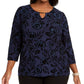 JM Collection Top feminino plus size de veludo com glitter e jacquard azul-marinho, tamanho 1X