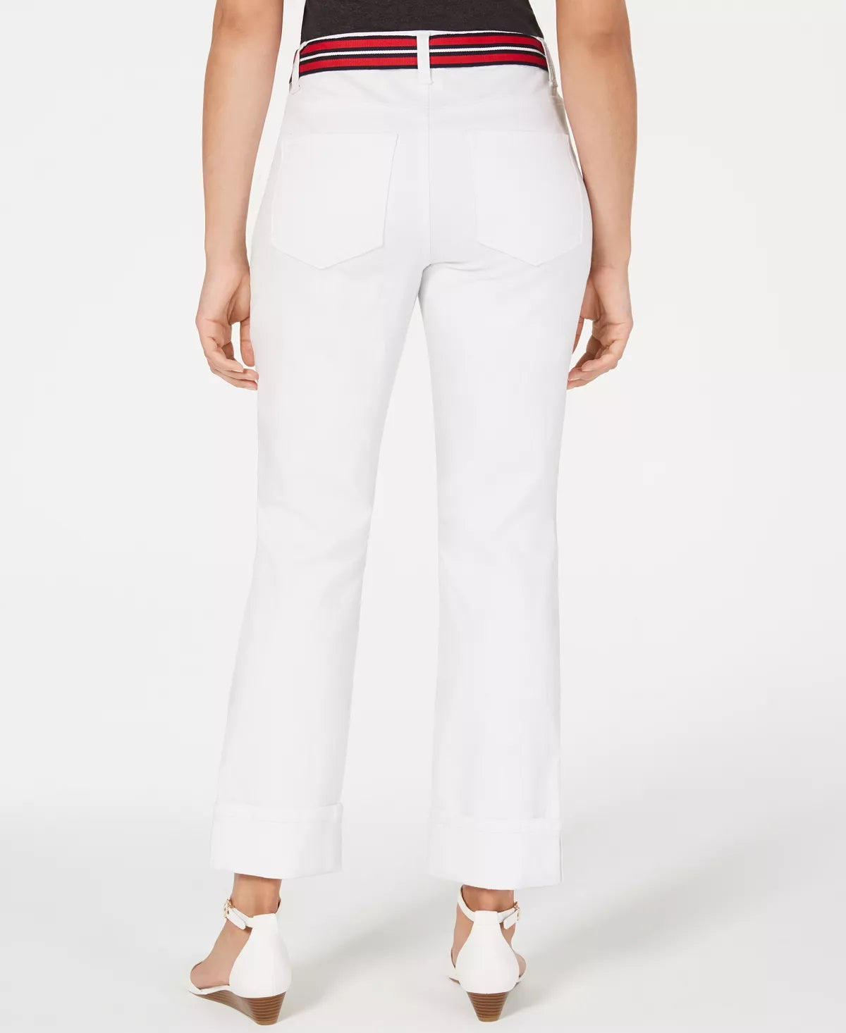 Calça jeans feminina com cinto e controle de barriga Charter Club, branca, tamanho 4, pequena