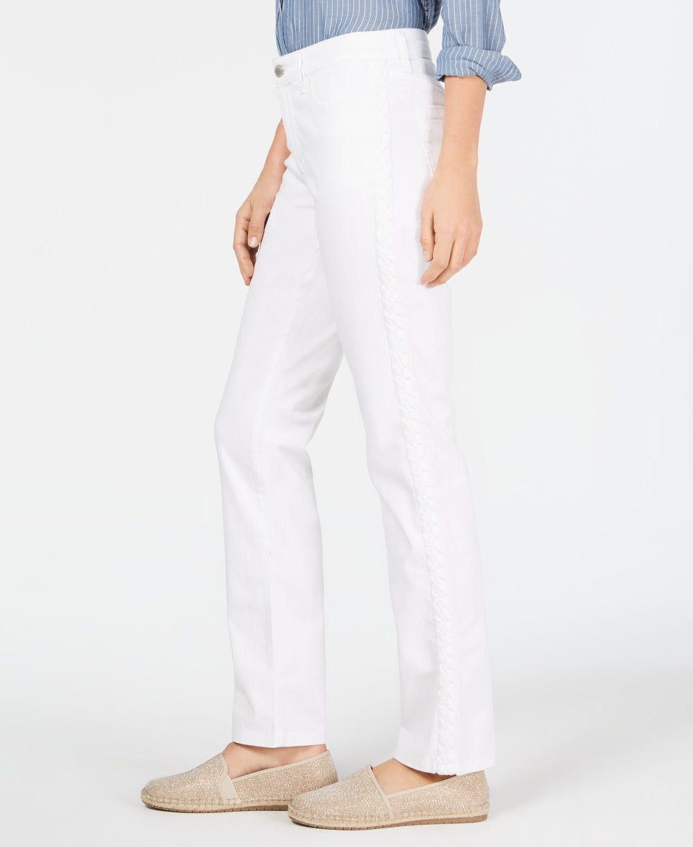 Calça jeans feminina Charter Club reta com listras trançadas, branca, tamanho 8