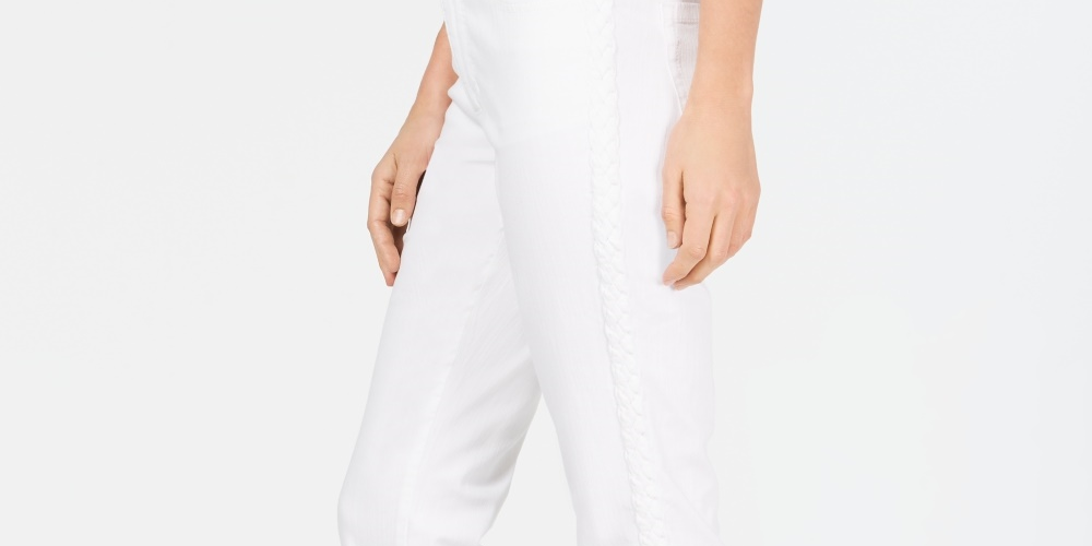 Calça jeans feminina Charter Club reta com listras trançadas, branca, tamanho 8