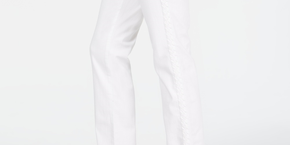Calça jeans feminina Charter Club reta com listras trançadas, branca, tamanho 8