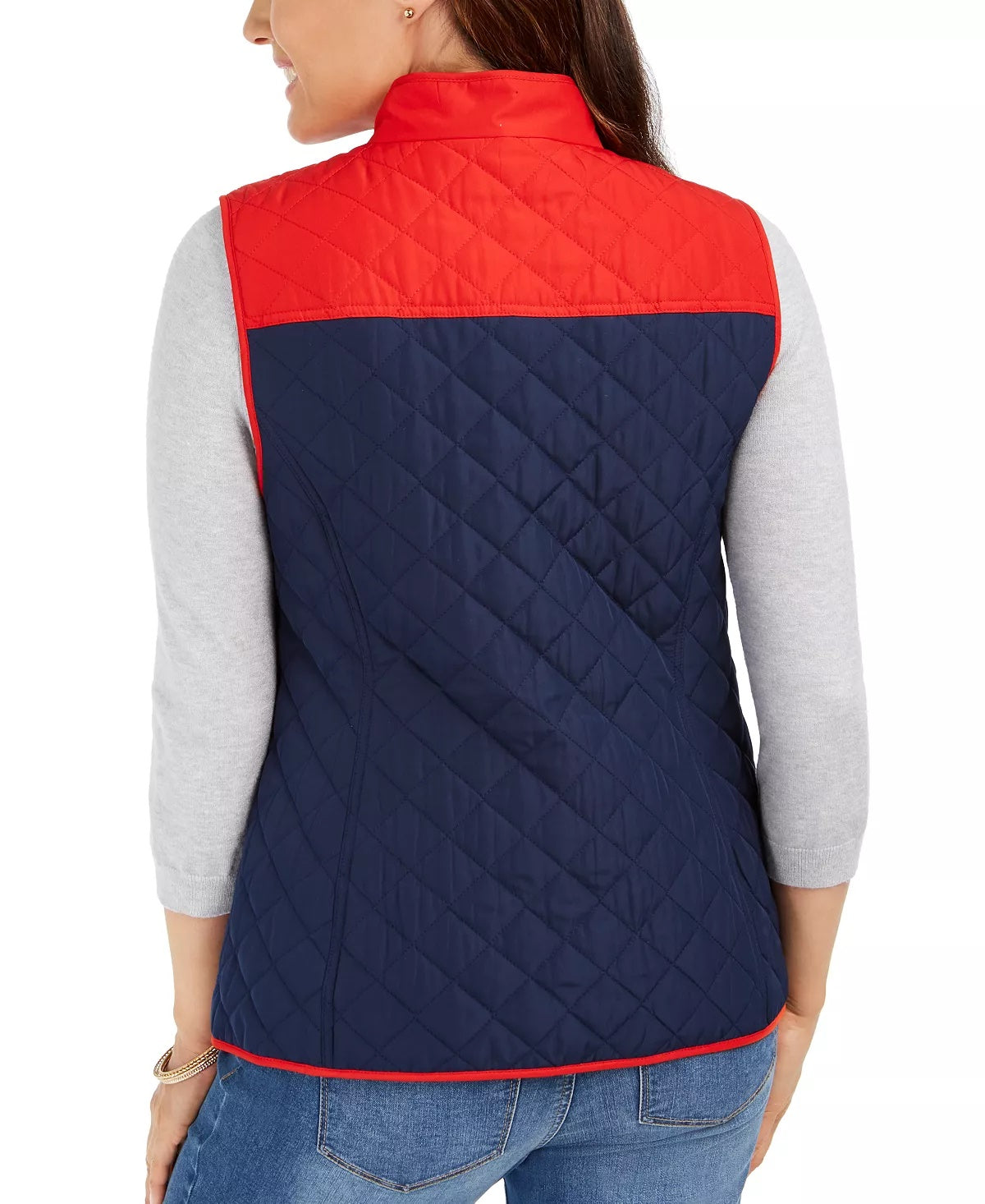 Colete acolchoado feminino Charter Club com blocos de cores, azul, tamanho pequeno