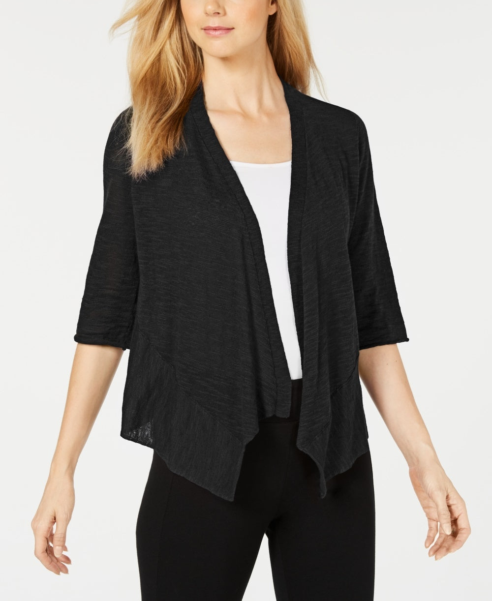 Cardigan feminino Alfani Petites de linho com frente aberta, preto, tamanho PS