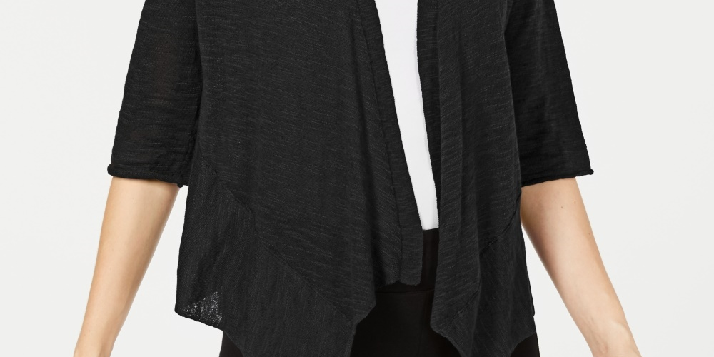 Cardigan feminino Alfani Petites de linho com frente aberta, preto, tamanho PS