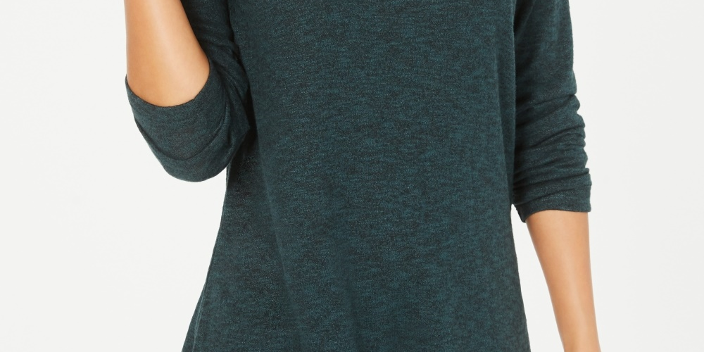 Blusa feminina de manga comprida e decote redondo, verde, tamanho extragrande, da Style &amp; Co