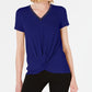 JM Collection Top Feminino com Frente Torcida e Enfeites Azul Tamanho Pequeno Pequeno