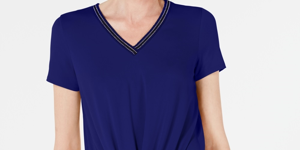 JM Collection Top Feminino com Frente Torcida e Enfeites Azul Tamanho Pequeno Pequeno