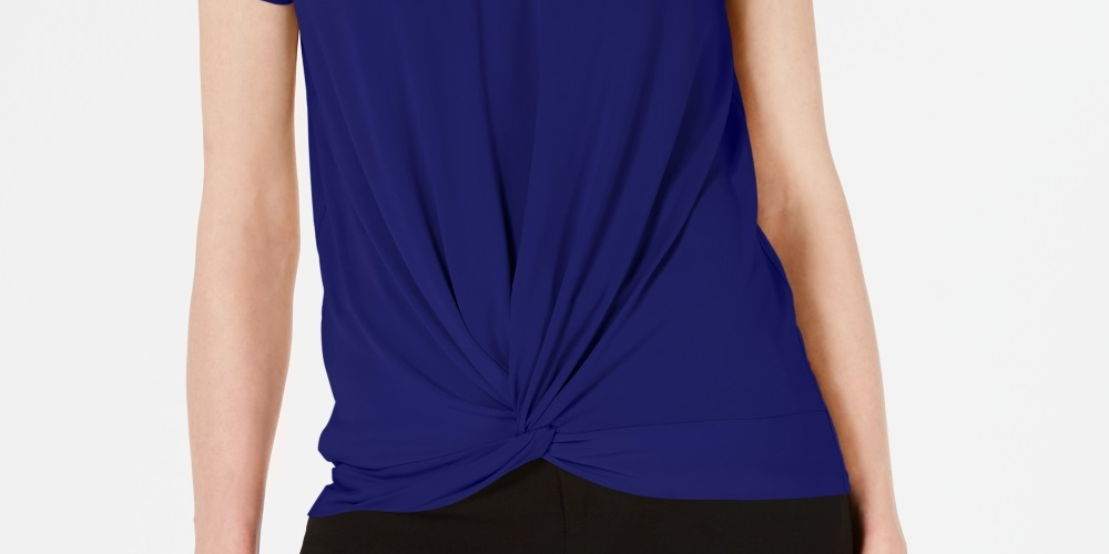 JM Collection Top Feminino com Frente Torcida e Enfeites Azul Tamanho Pequeno Pequeno