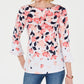 Blusa feminina Charter Club com estampa e mangas franzidas, tamanho pequeno, branca