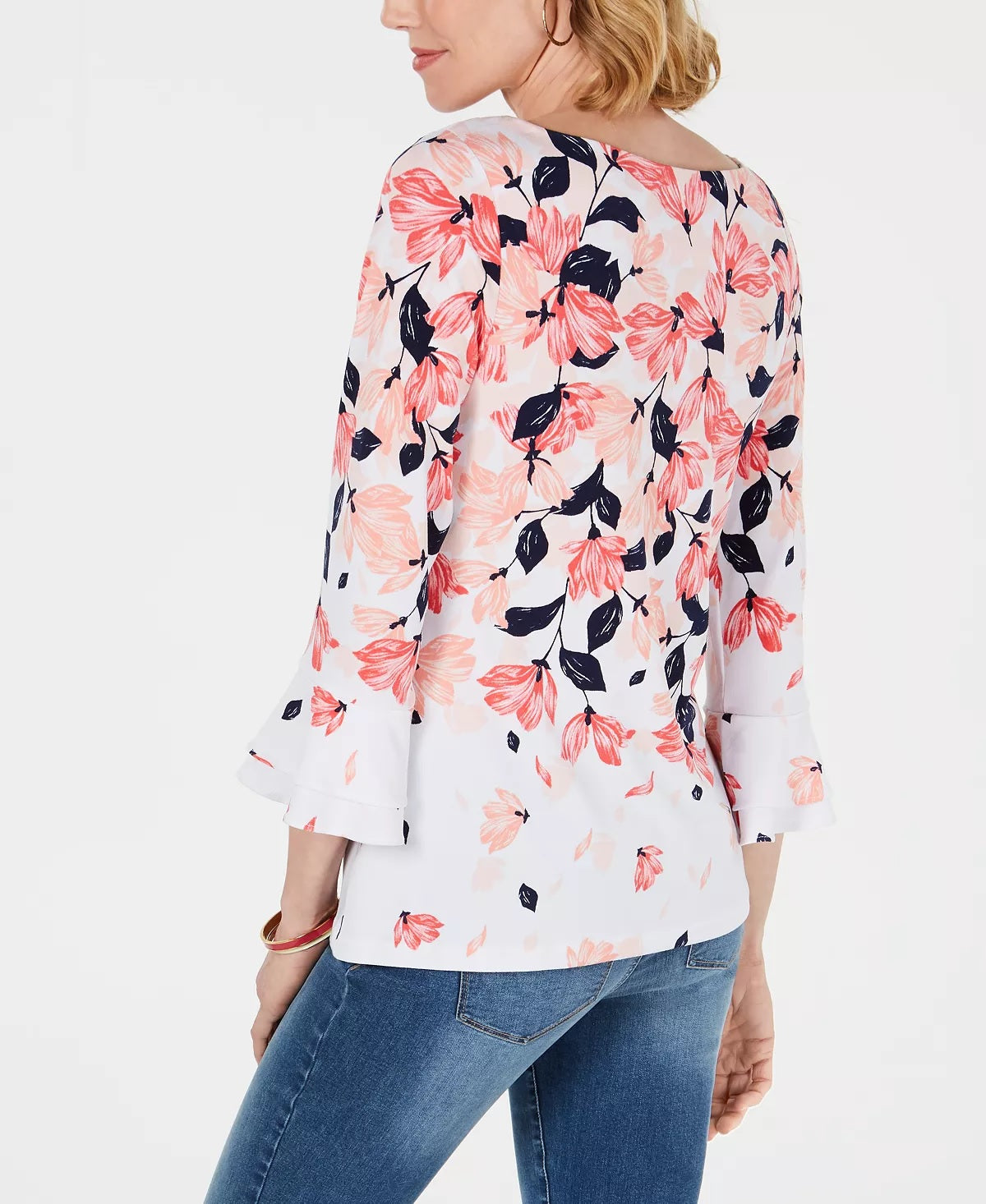 Blusa feminina Charter Club com estampa e mangas franzidas, tamanho pequeno, branca