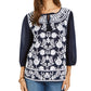 Blusa feminina de algodão estilo camponês, azul marinho, tamanho extrapequeno