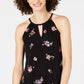 INC International Concepts Top curto feminino com bainha bolha e detalhes em renda, preto, tamanho 44
