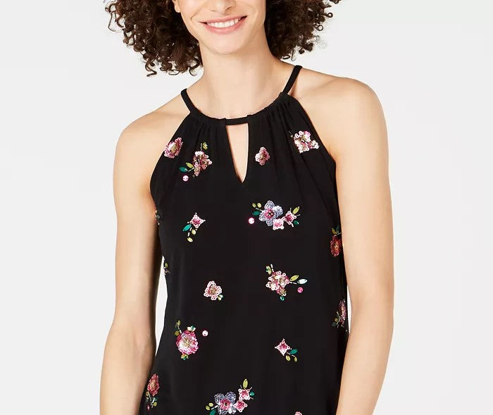 INC International Concepts Top curto feminino com bainha bolha e detalhes em renda, preto, tamanho 44