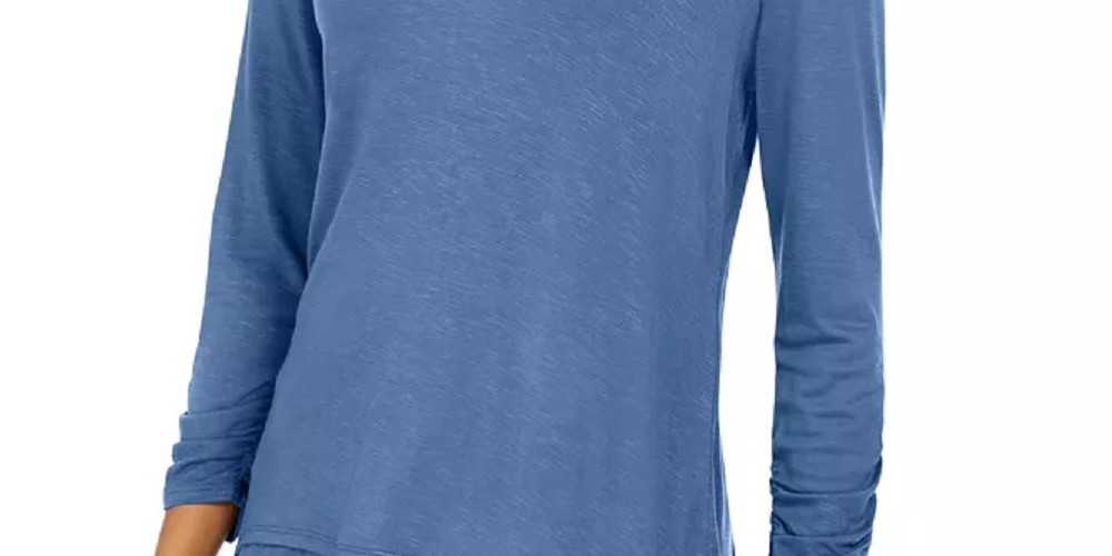 Blusa feminina estilo &amp; co com decote em V e bainha de chiffon, azul, tamanho extrapequeno