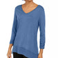 Blusa feminina estilo &amp; co com decote em V e bainha de chiffon, azul, tamanho pequeno