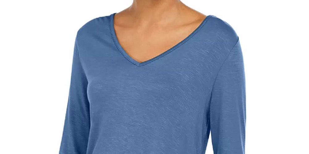 Blusa feminina estilo &amp; co com decote em V e bainha de chiffon, azul, tamanho pequeno