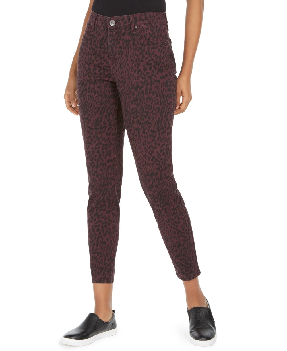 Jeans skinny feminino estilo &amp; co, pequeno, curvilíneo, estampa animal, tamanho médio, vermelho, 4, pequeno