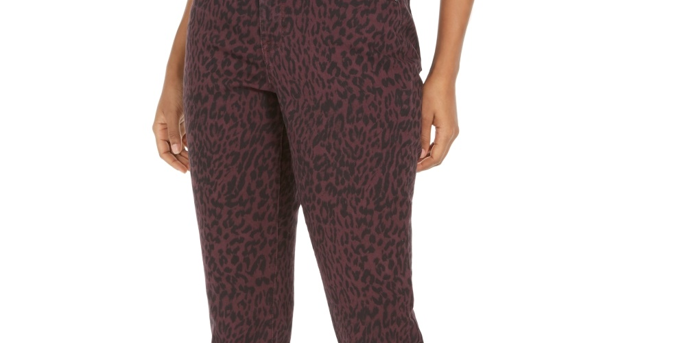 Jeans skinny feminino estilo &amp; co, pequeno, curvilíneo, estampa animal, tamanho médio, vermelho, 4, pequeno