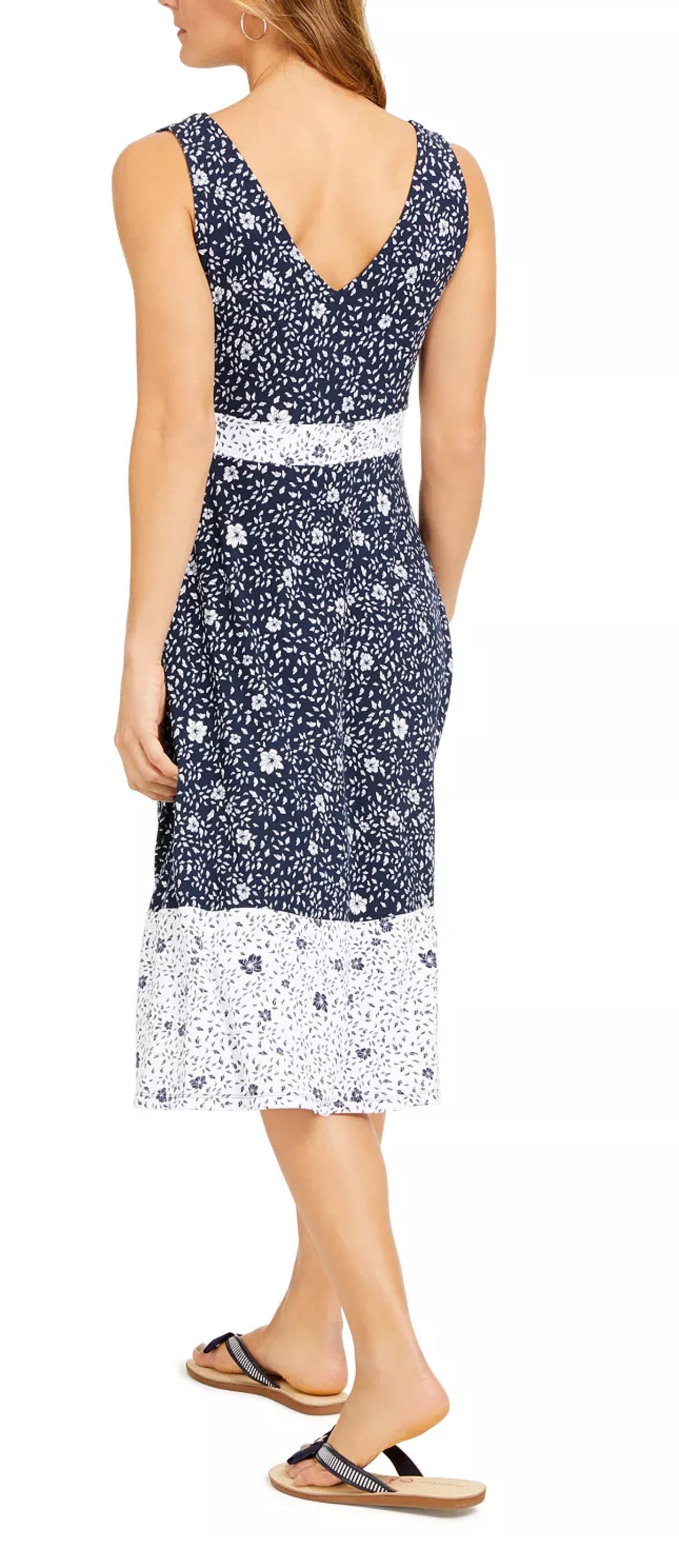 Vestido floral feminino Charter Club sem mangas, azul, tamanho X-S