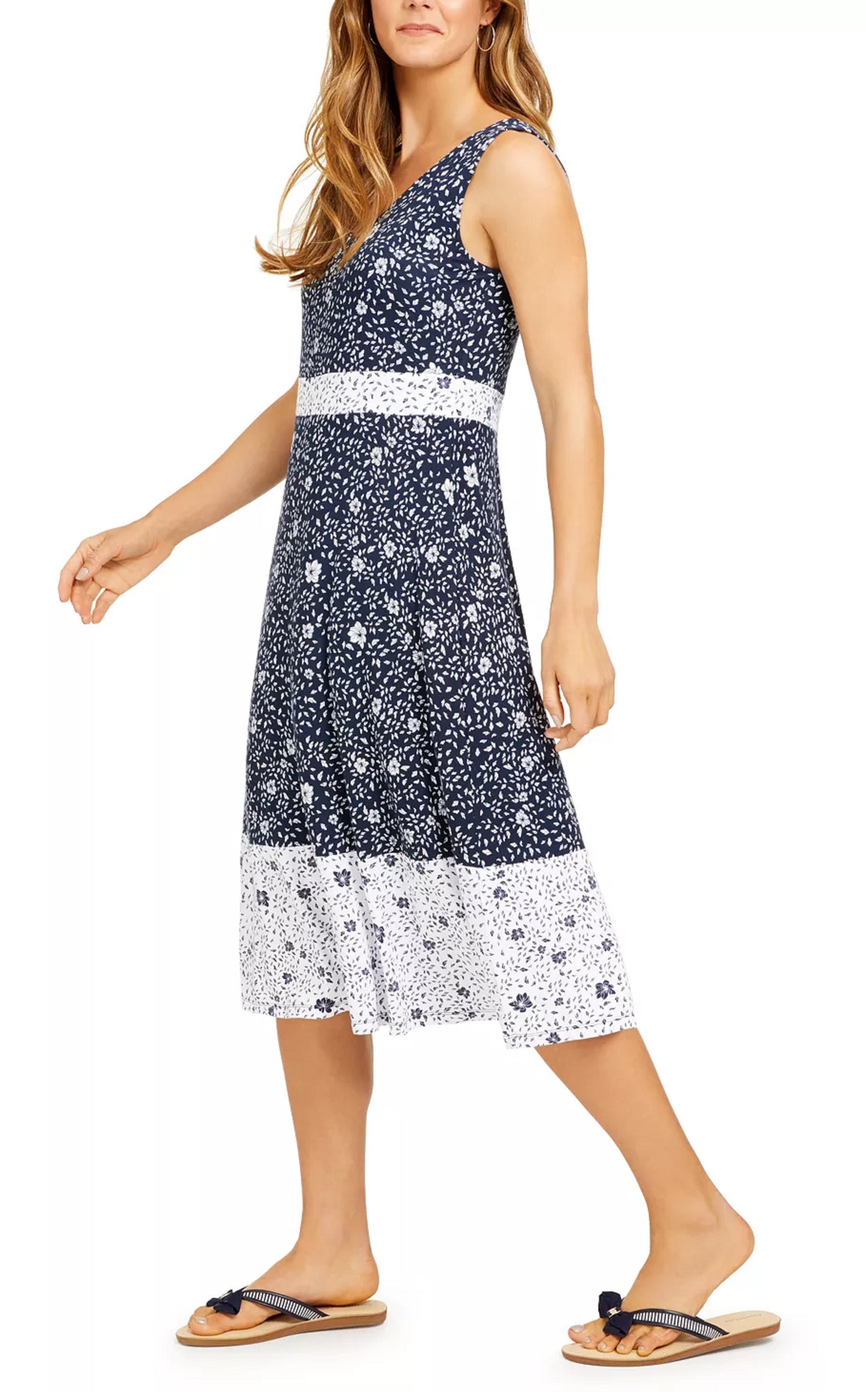 Vestido floral feminino Charter Club sem mangas, azul, tamanho X-S