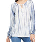 Blusa estilo camponesa com mangas bufantes e tie-dye estilo &amp; co, azul, tamanho extrapequeno