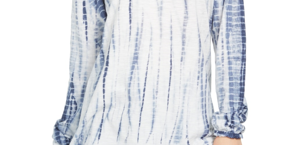 Blusa estilo camponesa com mangas bufantes e tie-dye estilo &amp; co, azul, tamanho extrapequeno