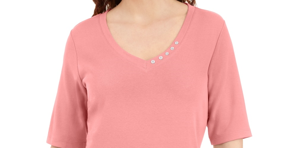 Karen Scott Blusa Feminina com Detalhe de Botão e Gola V Rosa Tamanho XXG