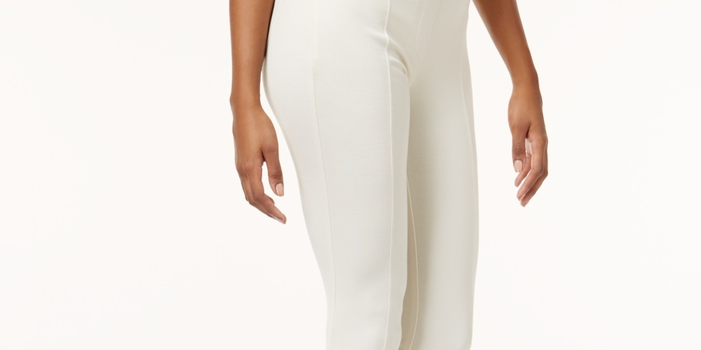 Leggings femininas de malha ponte com costura frontal estilo &amp; co, bege, tamanho PP