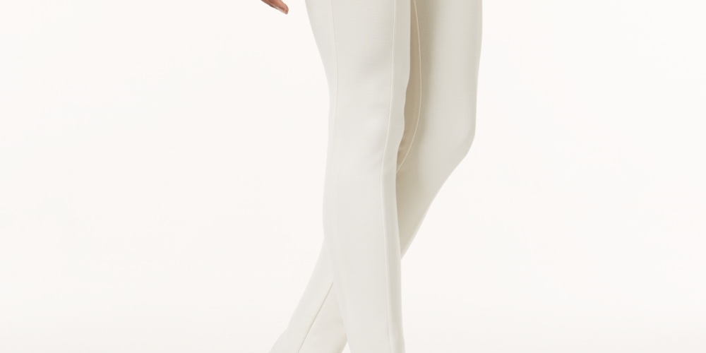Leggings femininas de malha ponte com costura frontal estilo &amp; co, bege, tamanho PP