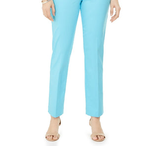 Calças de controle de barriga femininas com tachas JM Collection, comprimentos regulares e curtos, azul-marinho, tamanho pequeno