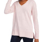 Suéter túnica feminino Maison Jules de algodão com decote em V, rosa, tamanho extragrande