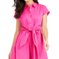Vestido feminino Charter Club de algodão com amarração na cintura e ajuste evasê, rosa, tamanho 10