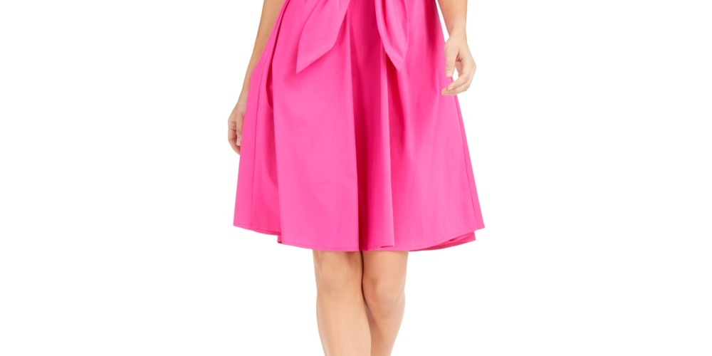Vestido feminino Charter Club de algodão com amarração na cintura e ajuste evasê, rosa, tamanho 10