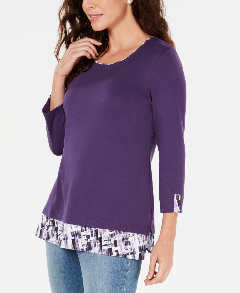 Blusa feminina Karen Scott com acabamento estampado, roxa, tamanho PL