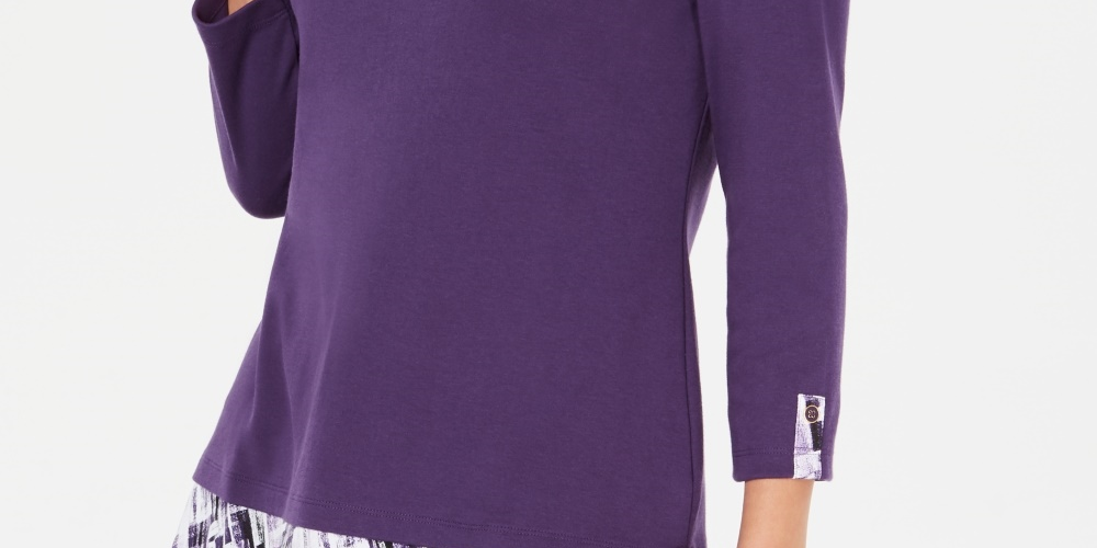 Blusa feminina Karen Scott com acabamento estampado, roxa, tamanho PL