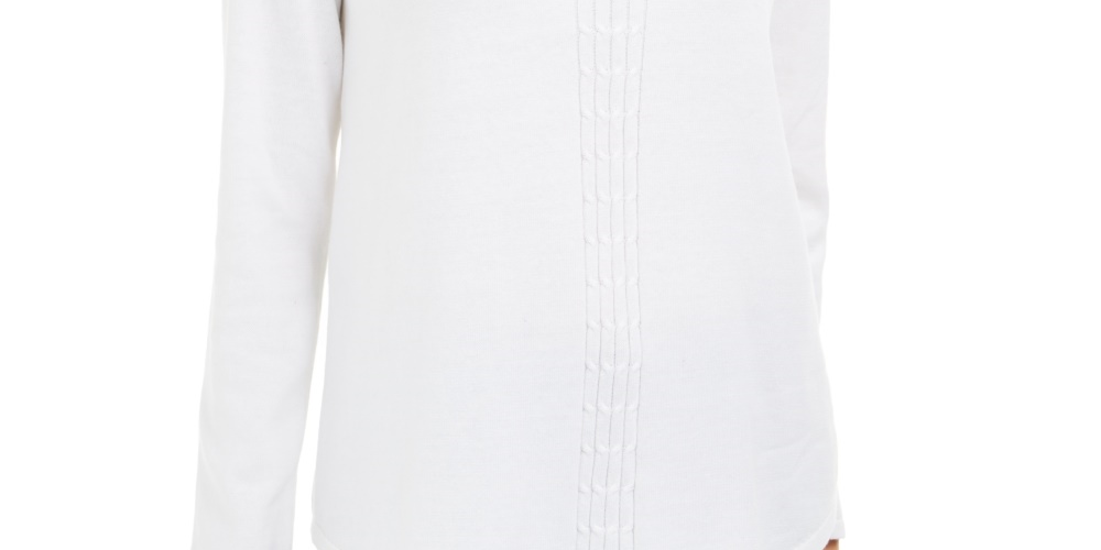 Karen Scott Suéter Feminino de Tricô em Algodão com Cabo, Branco, Tamanho Médio