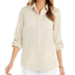 Camisa de linho feminina Charter Club, marrom, tamanho X-S