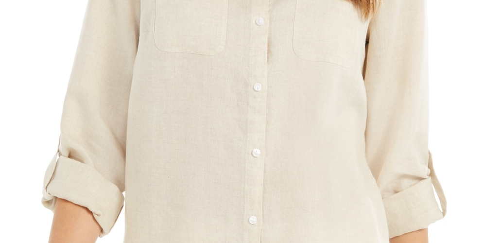 Camisa de linho feminina Charter Club, marrom, tamanho X-S