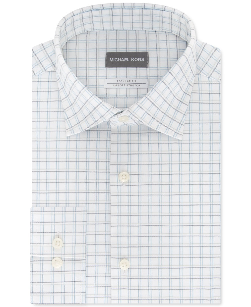 Camisa social masculina Michael Kors Classic Regular Fit, sem ferro, para performance em Airsoft, com elástico, tamanho 18,5 x 34-35
