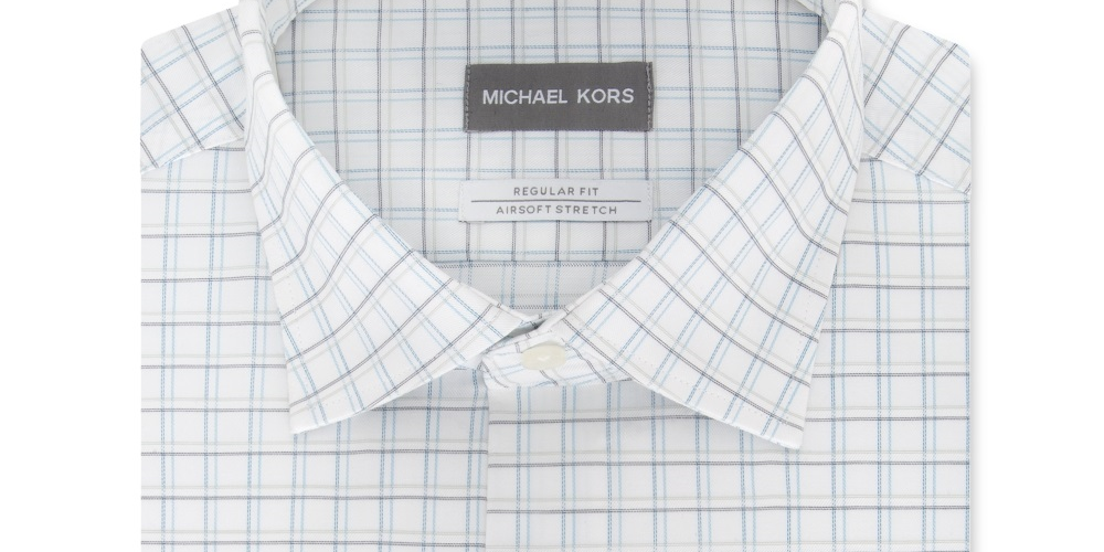 Camisa social masculina Michael Kors Classic Regular Fit, sem ferro, para performance em Airsoft, com elástico, tamanho 18,5 x 34-35