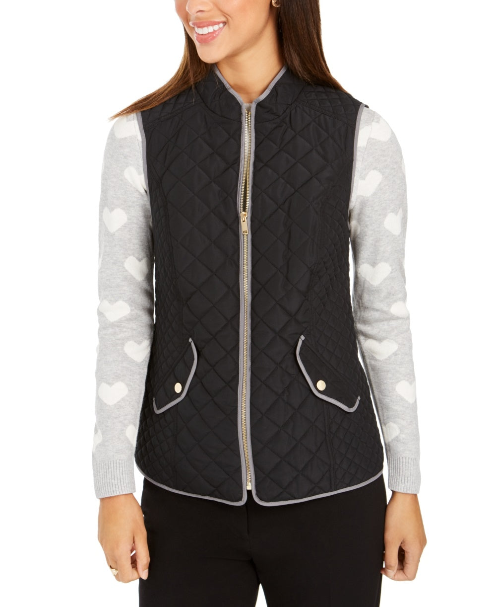 Colete feminino acolchoado com gola alta Charter Club, preto, tamanho grande