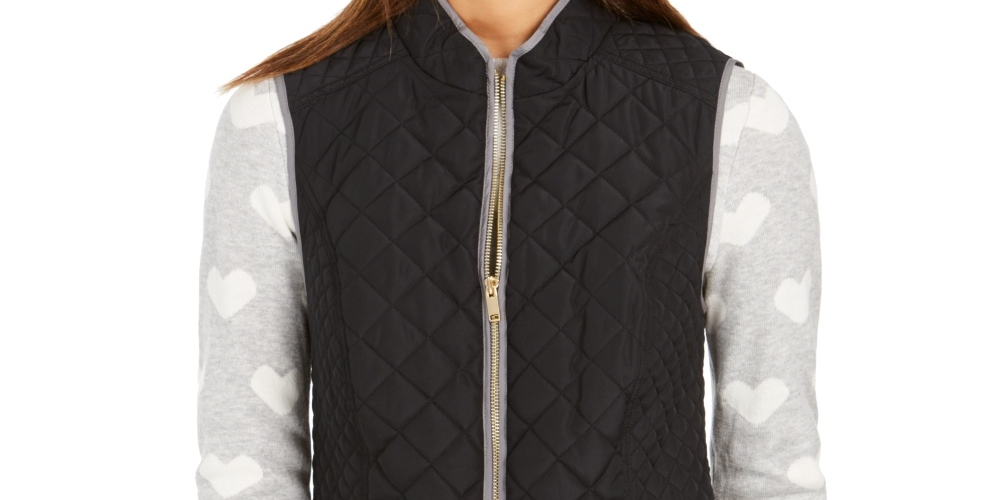 Colete feminino acolchoado com gola alta Charter Club, preto, tamanho grande
